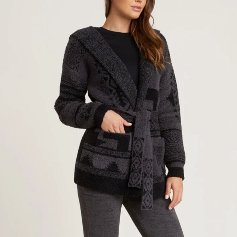 Barefoot Dreams CozyChic Patchwork Belted Cardigan with Hood